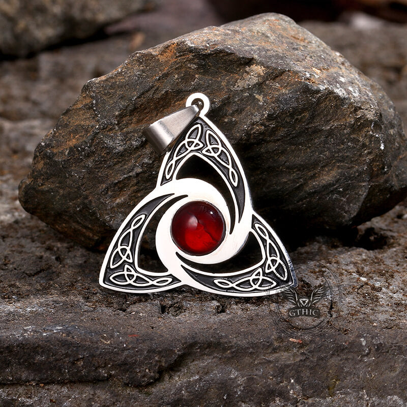 Celtic Knot Red Gemstone Stainless Steel Necklace