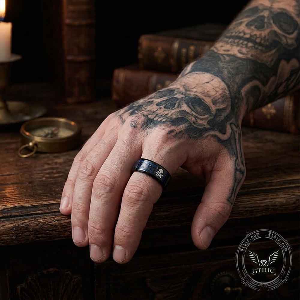Celtic Knot Skull Stainless Steel Biker Band Ring | Gthic.com
