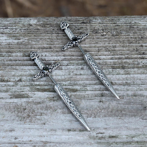 Pendientes de acero inoxidable con espada de nudo celta vikingo