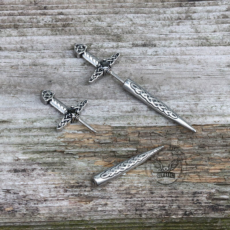 Pendientes de acero inoxidable con espada de nudo celta vikingo