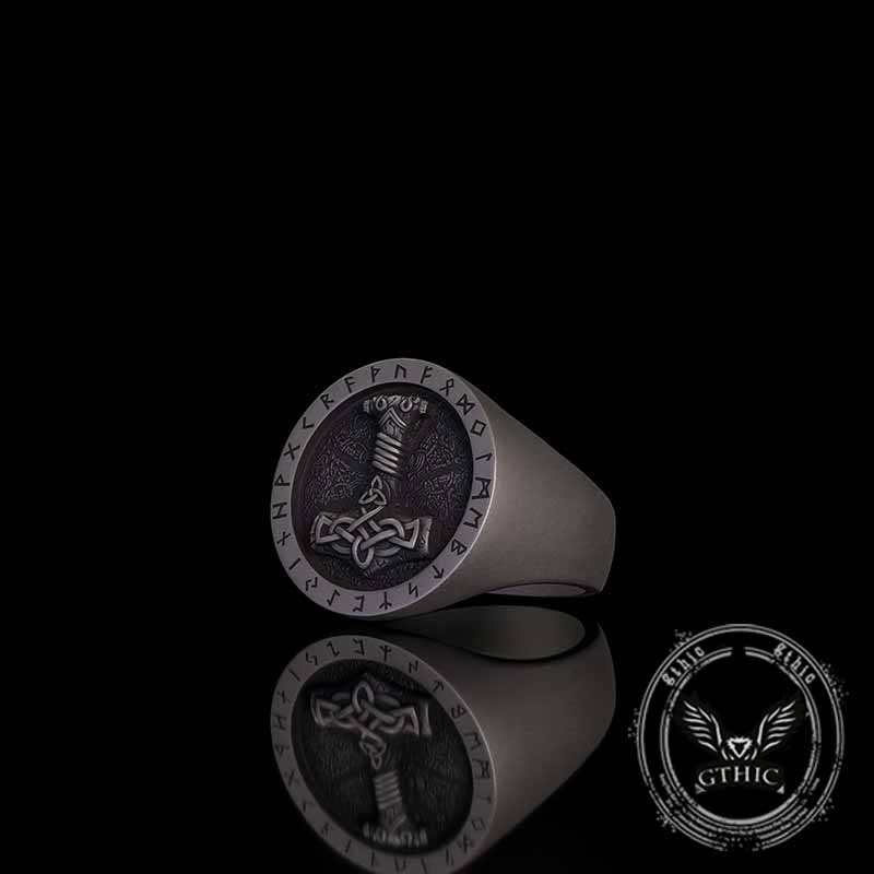 Celtic Knot Thor's Hammer Rune Sterling Silver Ring 03 | Gthic.com