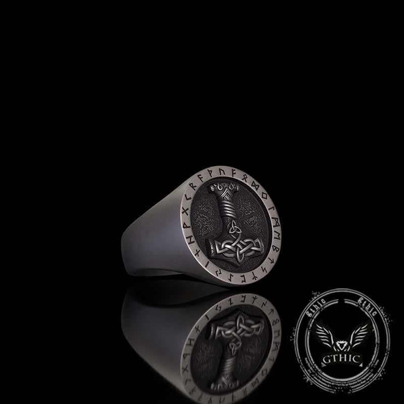 Celtic Knot Thor's Hammer Rune Sterling Silver Ring