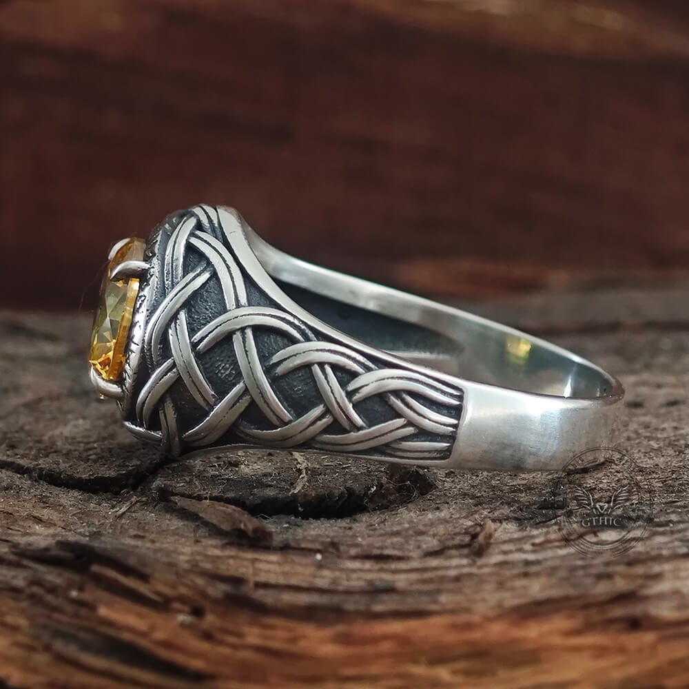 Celtic Knot Viking Rune Zircon Sterling Silver Ring
