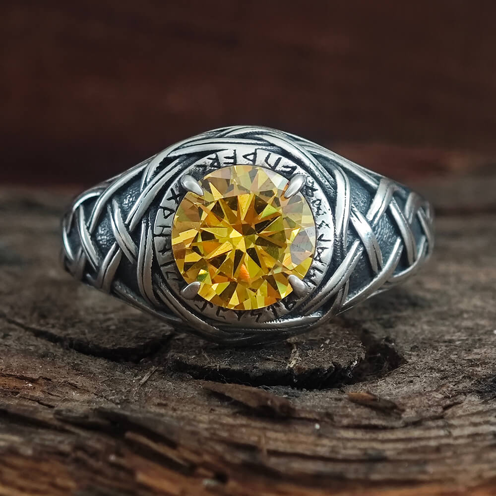 Celtic Knot Viking Rune Zircon Sterling Silver Ring