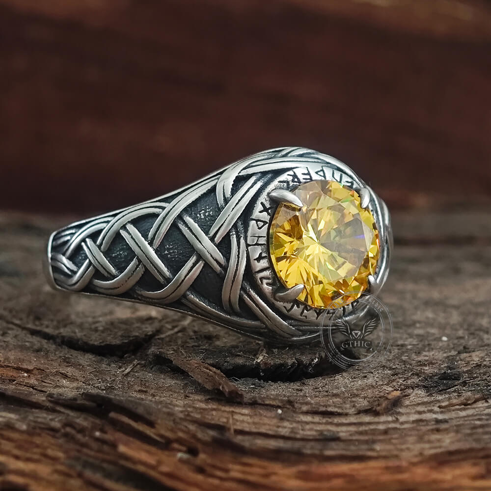 Celtic Knot Viking Rune Zircon Sterling Silver Ring