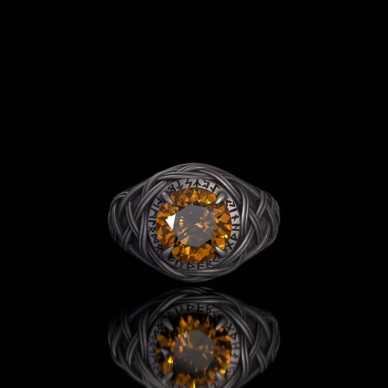 Celtic Knot Viking Rune Zircon Sterling Silver Ring