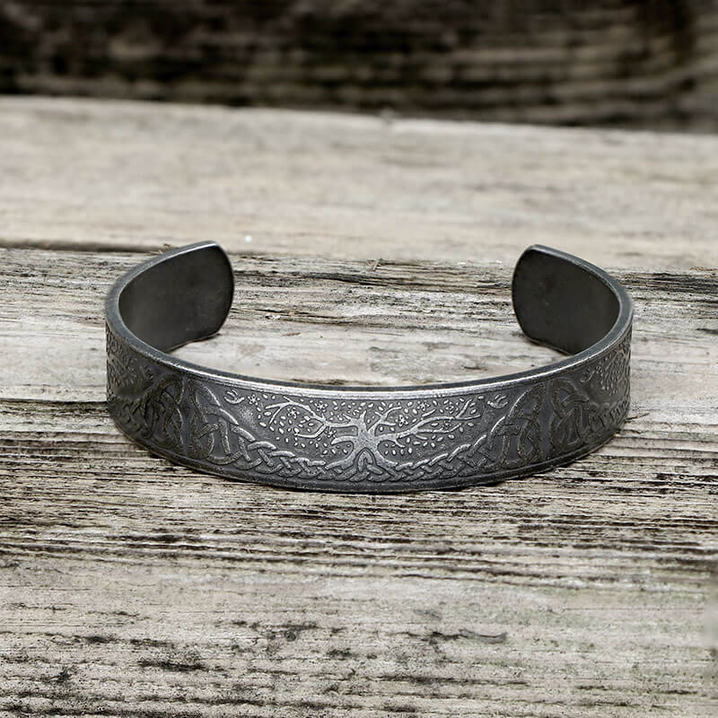 Celtic Knot Yggdrasil Stainless Steel Viking Cuff Bracelet | Gthic.com