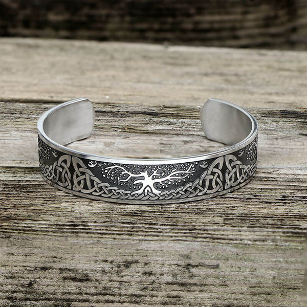 Celtic Knot Yggdrasil Stainless Steel Viking Cuff Bracelet | Gthic.com