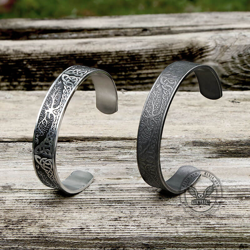 Celtic Knot Yggdrasil Stainless Steel Viking Cuff Bracelet | Gthic.com