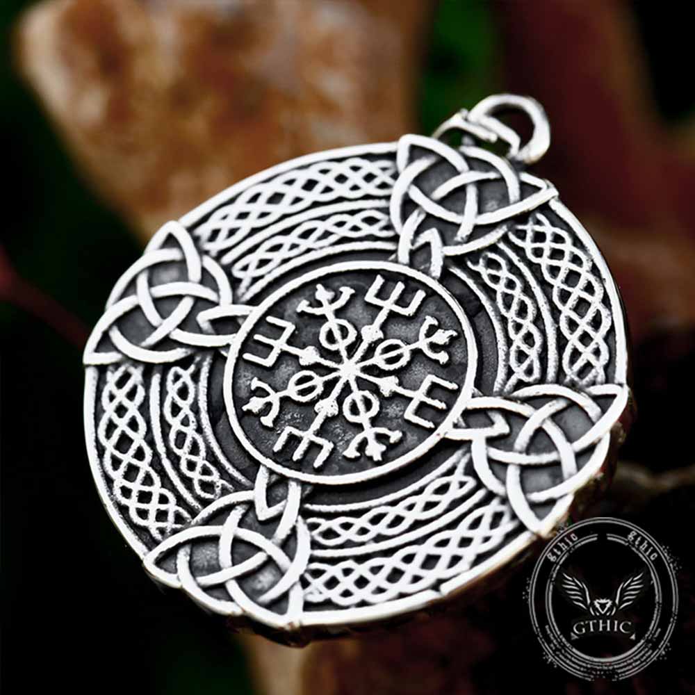 Celtic Triangle Knot Vegvísir Stainless Steel Pendant