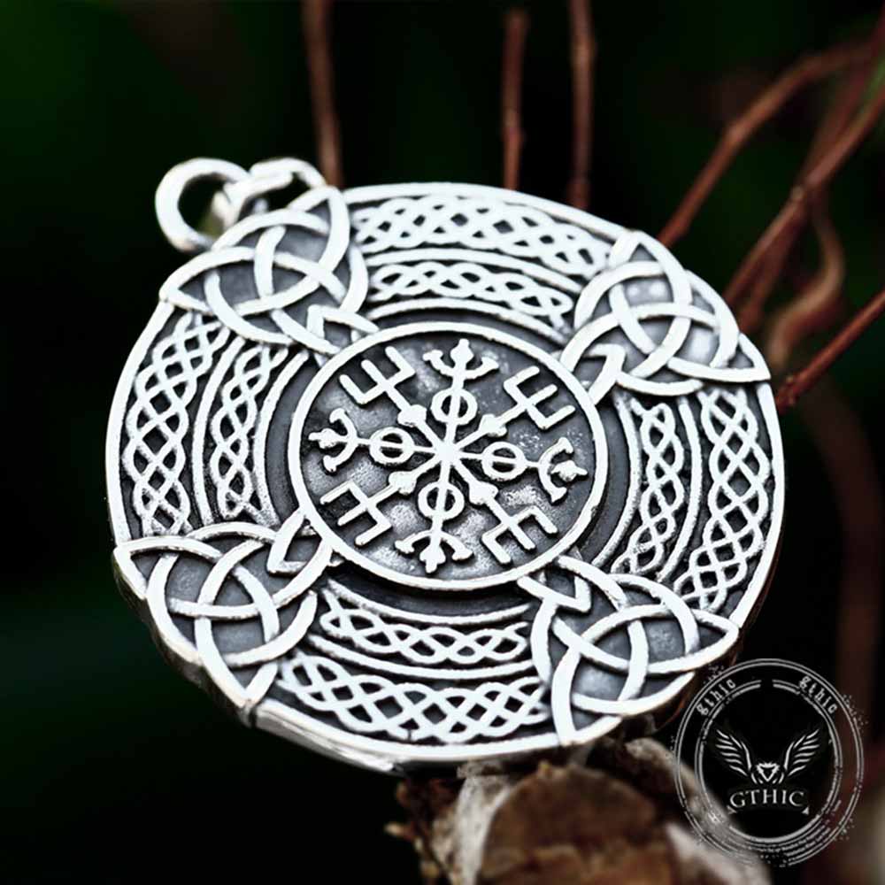 Celtic Triangle Knot Vegvísir Stainless Steel Pendant