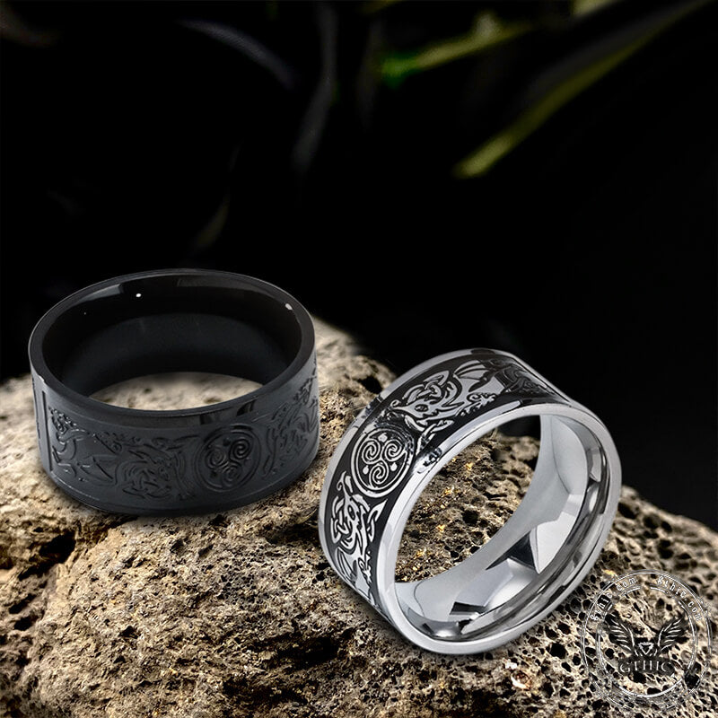 Celtic Wolf Triquetra Stainless Steel Viking Ring | Gthic.com