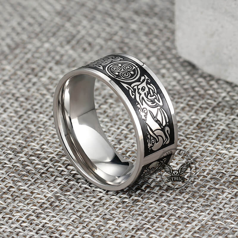 Celtic Wolf Triquetra Stainless Steel Viking Ring