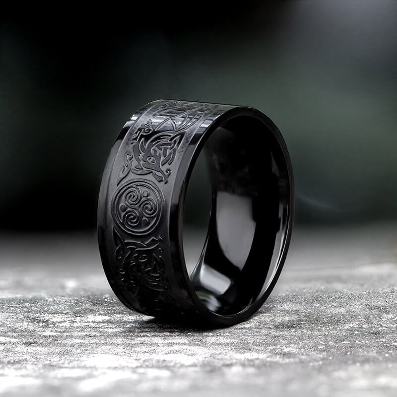 Celtic Wolf Triquetra Stainless Steel Viking Ring | Gthic.com