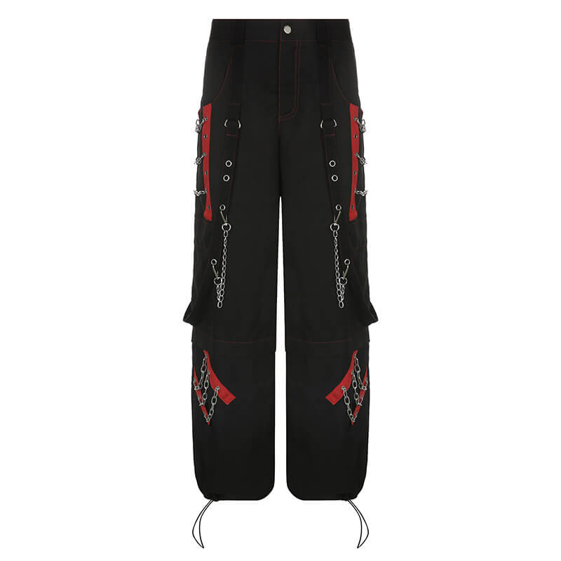 Chain Design Polyester Cargo Pants | Gthic.com
