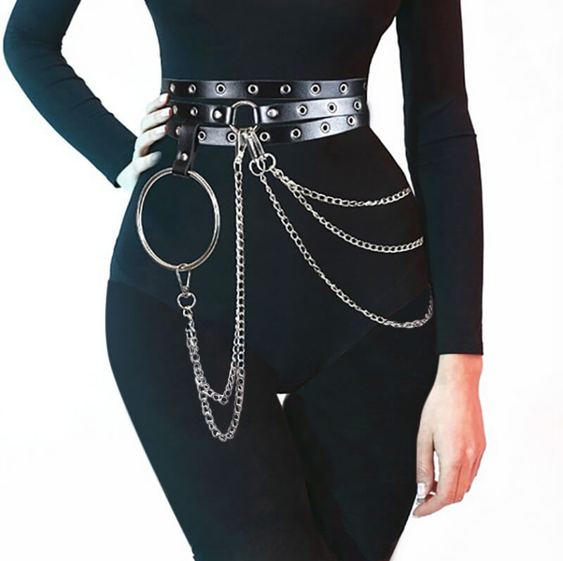 Chain Tassels PU Leather Punk Belt | Gthic.com