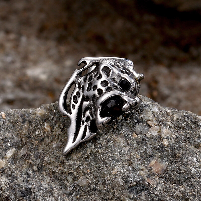 Cheetah Head Gemstone Stainless Steel Stud Earrings | Gthic.com