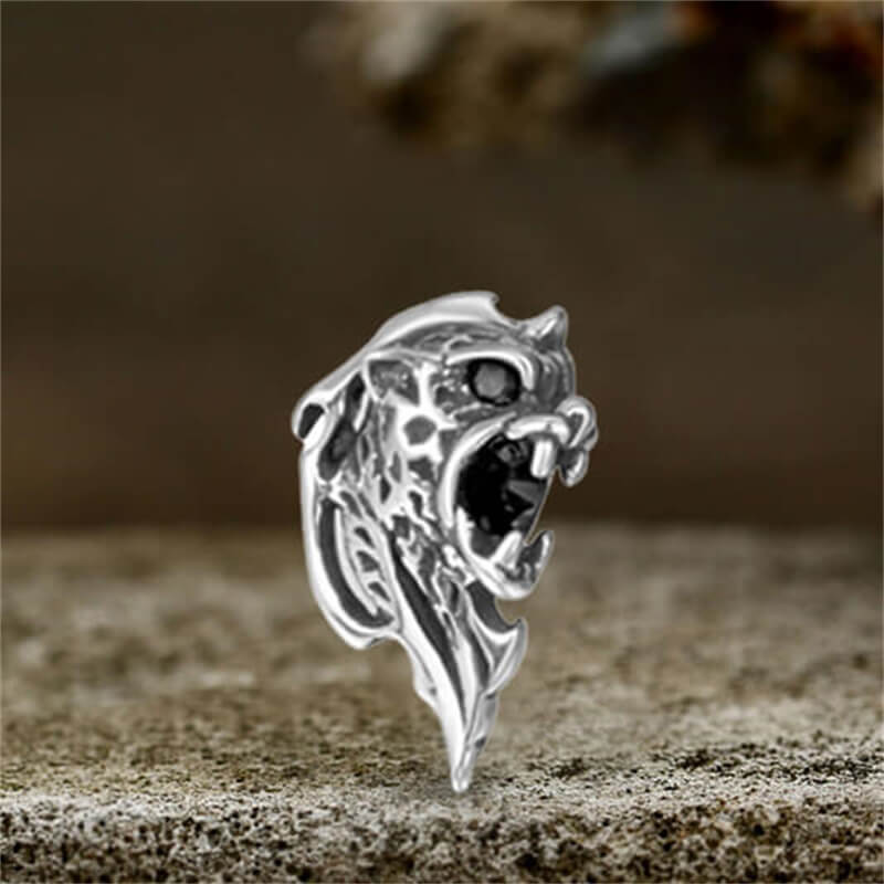 Cheetah Head Gemstone Stainless Steel Earrings 04 | Gthic.com