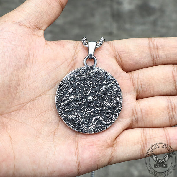 Chinese Dragon Amulet Stainless Steel Pendant