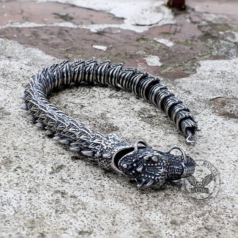 Pulsera de animales de acero inoxidable con dragón chino