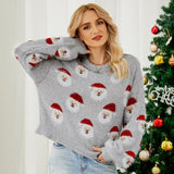 Christmas Santa Heads Pattern Pullover Sweater | Gthic.com