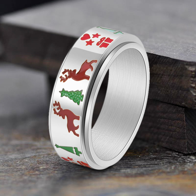 Christmas Tree Elk Stainless Steel Spinner Ring | Gthic.com