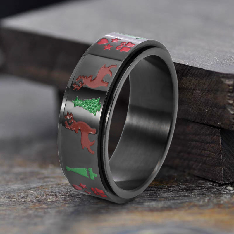 Christmas Tree Elk Stainless Steel Spinner Ring | Gthic.com