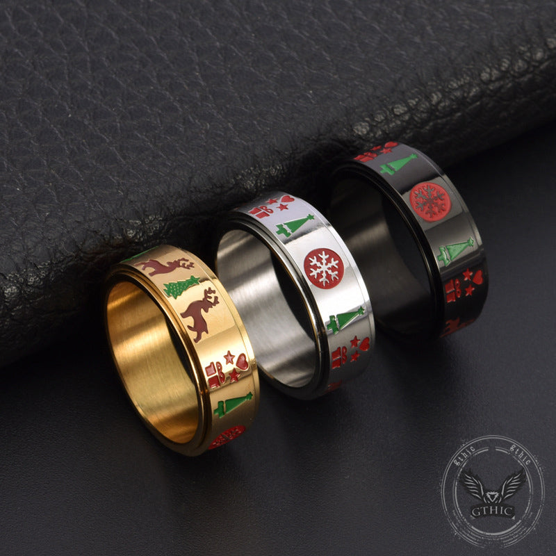 Christmas Tree Elk Stainless Steel Spinner Ring | Gthic.com