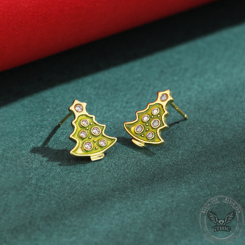 Christmas Tree Sterling Silver Stud Earrings | Gthic.com
