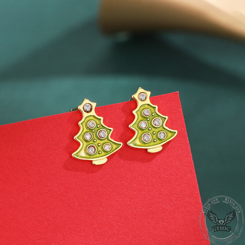 Christmas Tree Sterling Silver Stud Earrings | Gthic.com