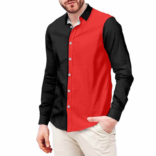Classic Black and Red Colorblock Long Sleeve Shirt | Gthic.com