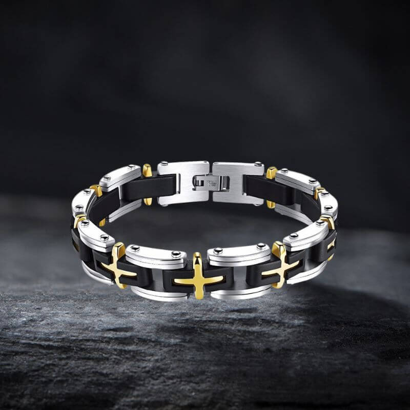 Classic Cross Stainless Steel Silicone Bracelet