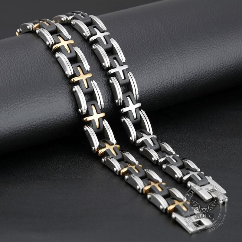 Classic Cross Stainless Steel Silicone Bracelet | Gthic.com