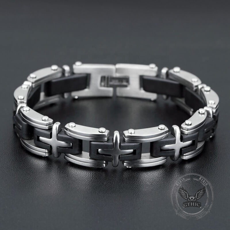 Classic Cross Stainless Steel Silicone Bracelet | Gthic.com