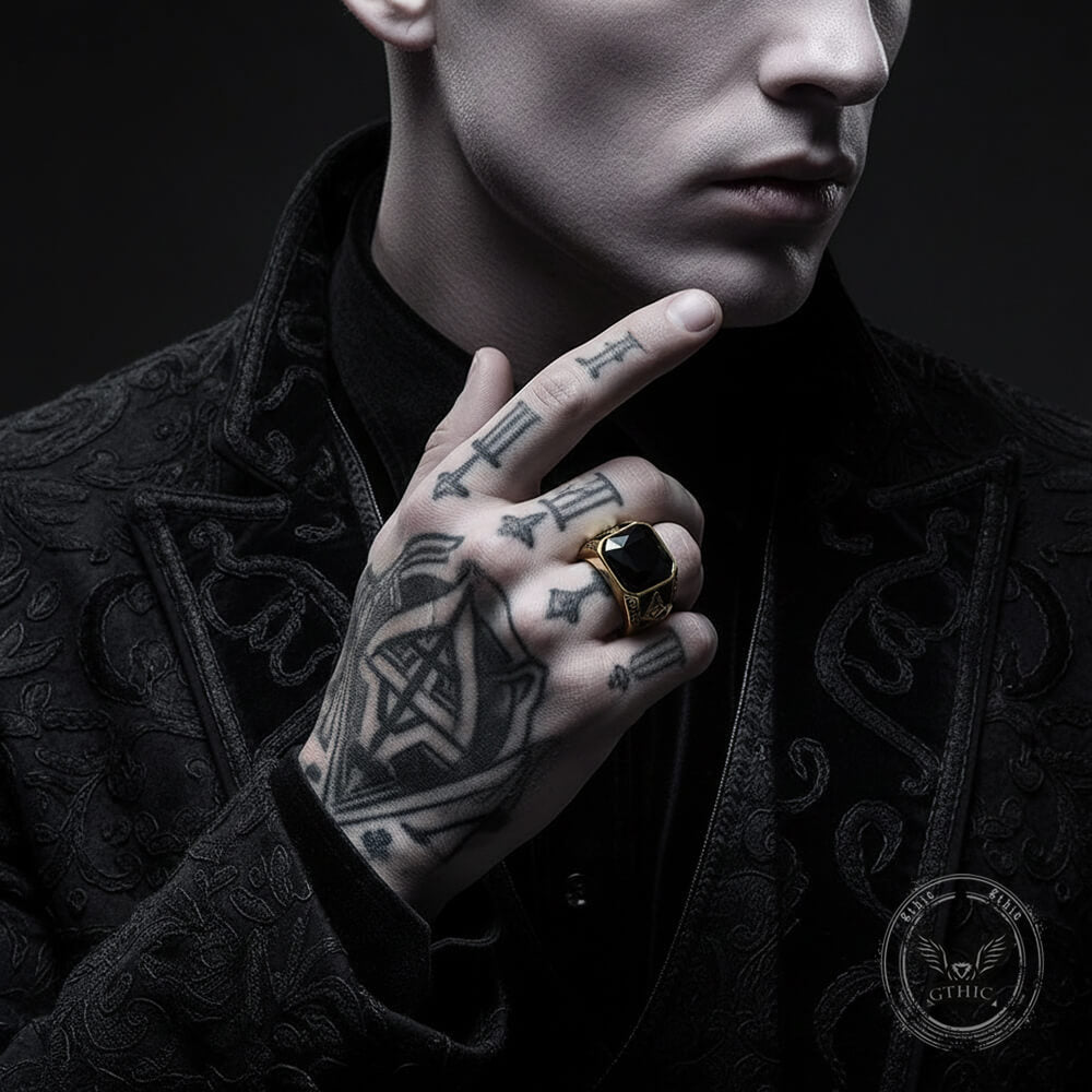 Classic Masonic Black Gem Stainless Steel Ring | Gthic.com