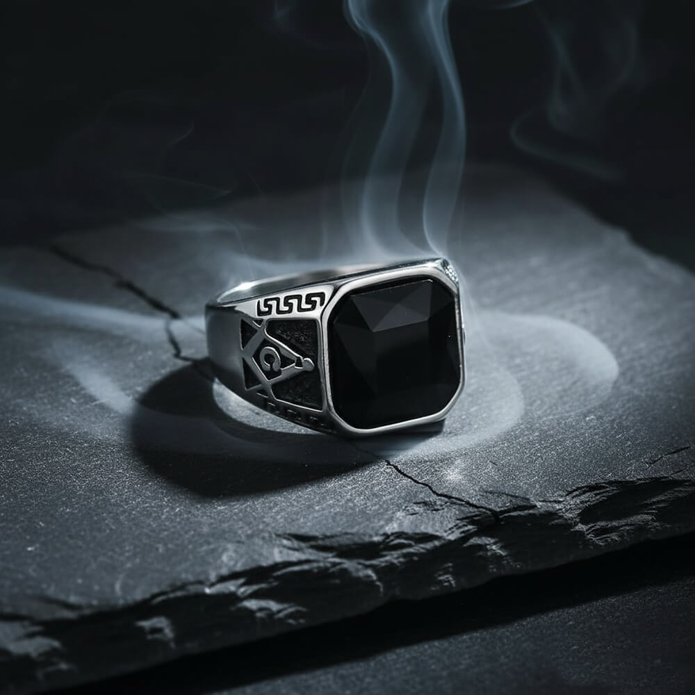 Classic Masonic Black Gem Stainless Steel Ring | Gthic.com