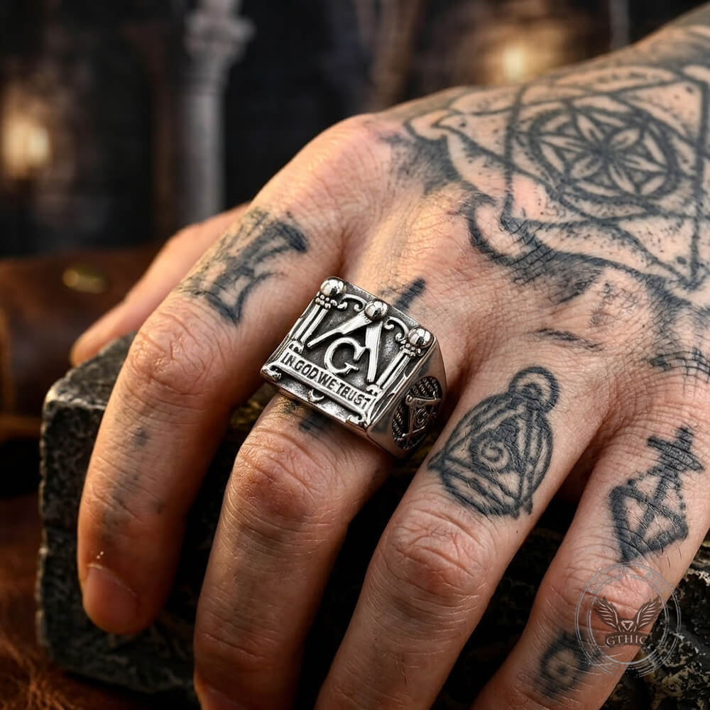 Classic Masonic Symbol Stainless Steel Signet Ring | Gthic.com