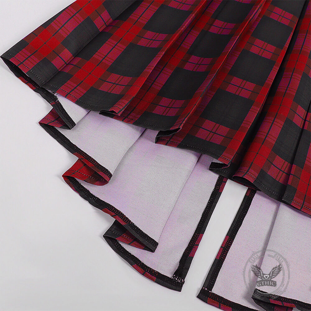 Classic Red And Black Plaid Men's Pleated Skirt