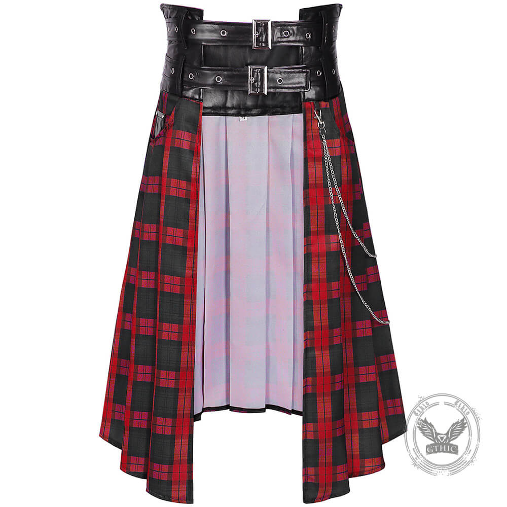 Classic Red And Black Plaid Men's Pleated Skirt