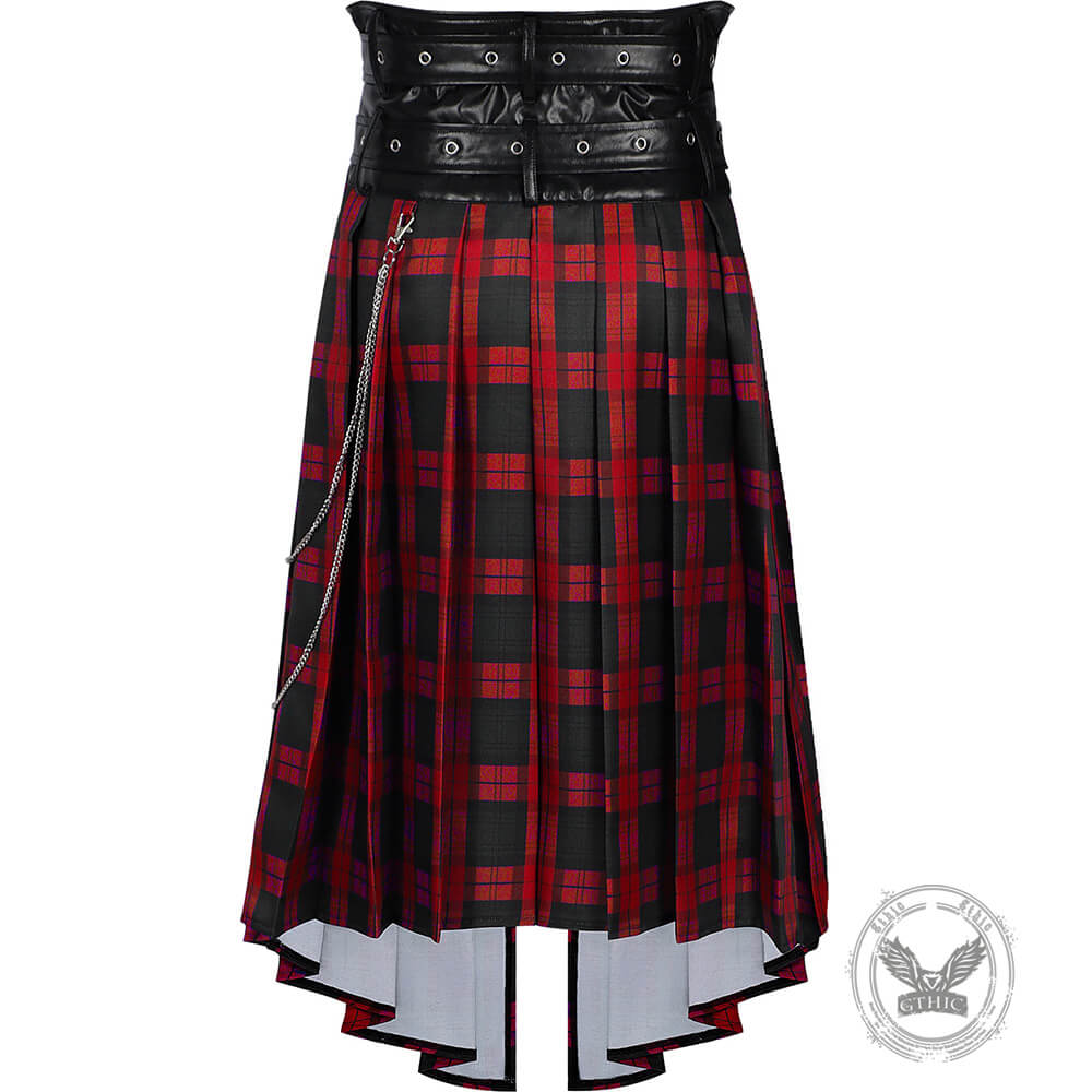 Classic Red And Black Plaid Men's Pleated Skirt | Gthic.com