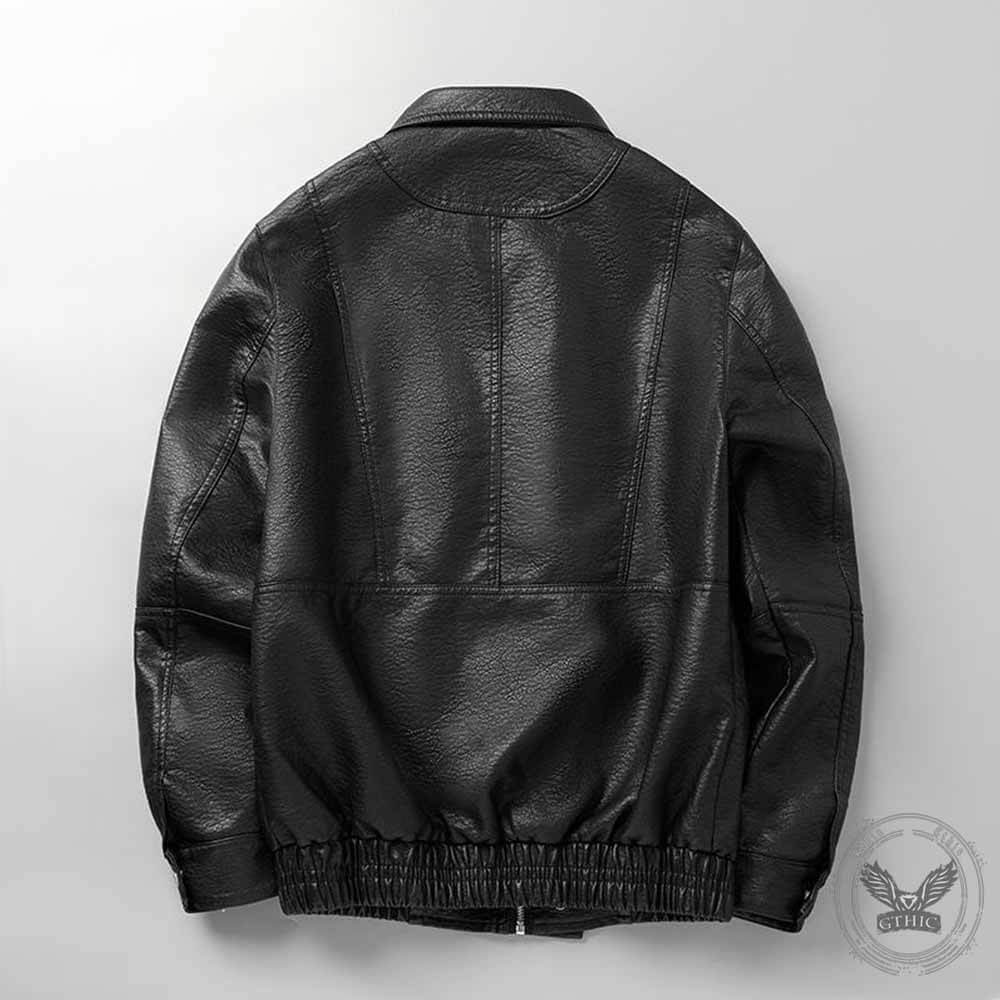 Classic Solid Black Thickened Punk PU Leather Jacket 02 | Gthic.com