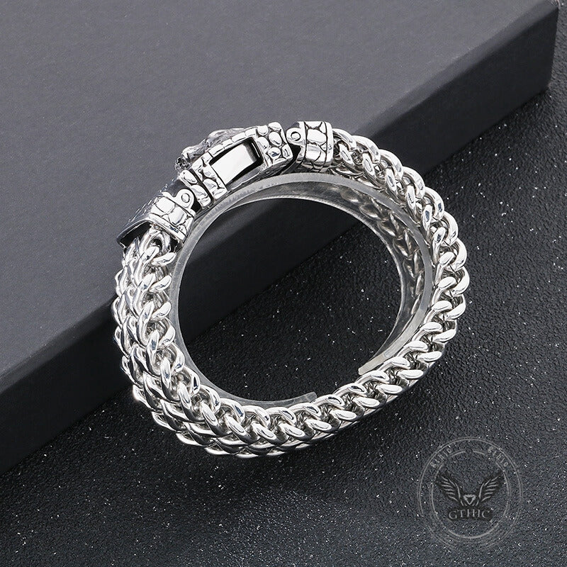 Classic Wolf Head Square Buckle Stainless Steel Bracelet