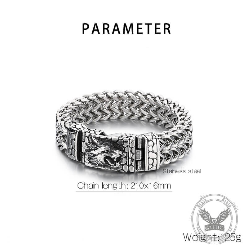 Classic Wolf Head Square Buckle Stainless Steel Bracelet