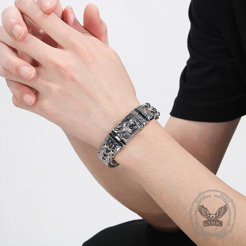 Classic Wolf Head Square Buckle Stainless Steel Bracelet | Gthic.com