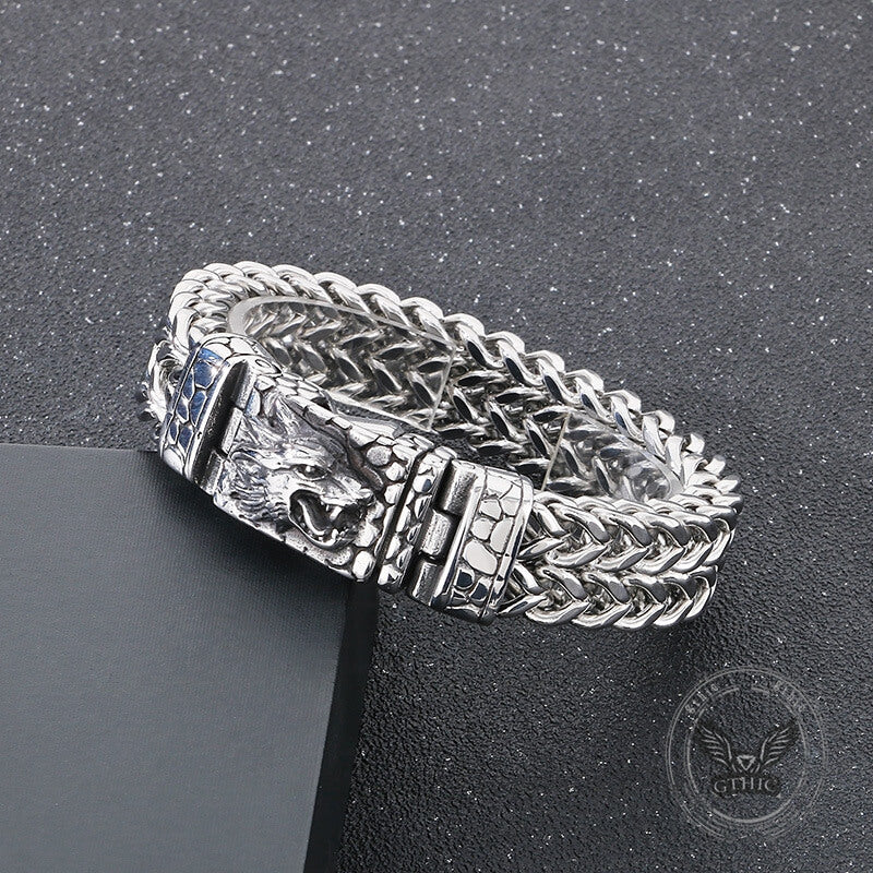 Classic Wolf Head Square Buckle Stainless Steel Bracelet