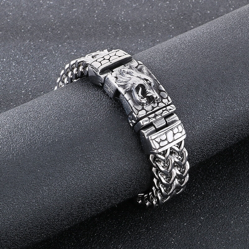 Classic Wolf Head Square Buckle Stainless Steel Bracelet | Gthic.com