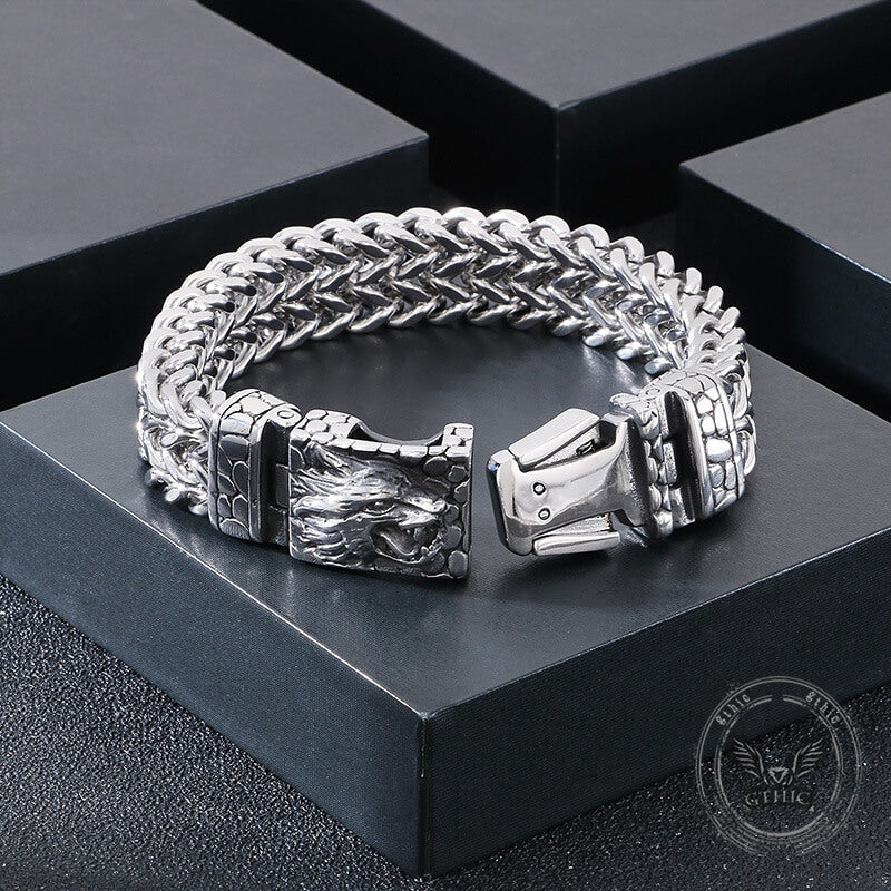 Classic Wolf Head Square Buckle Stainless Steel Bracelet