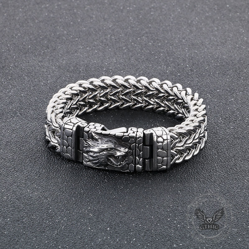 Classic Wolf Head Square Buckle Stainless Steel Bracelet