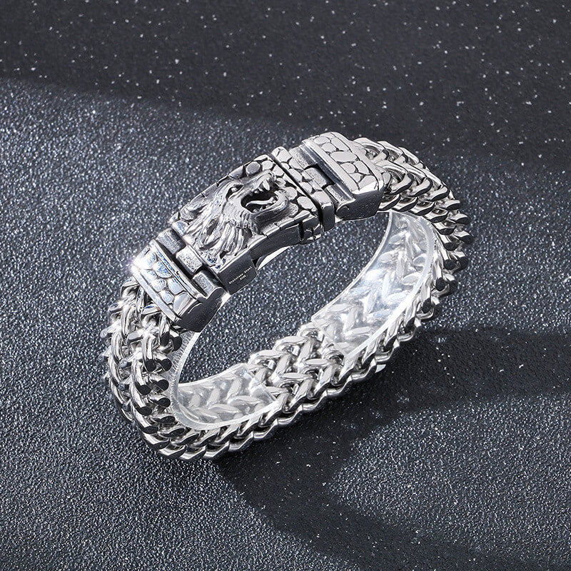 Classic Wolf Head Square Buckle Stainless Steel Bracelet