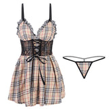Classical Plaid Cotton Mini Dress Set | Gthic.com